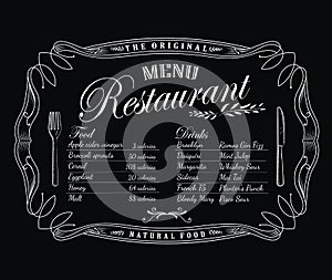 Restaurant menu blackboard vintage frame antique label