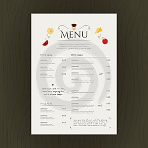 Restaurant menu card. Vector illustration decorative background design
