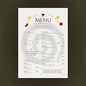 Restaurant menu card. Vector illustration decorative background design photo