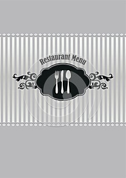 Restaurant menu cover in silver and black