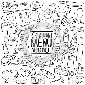 Restaurant Menu Food Traditional doodle icon hand draw set