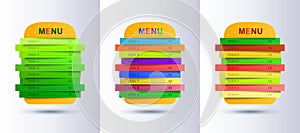 Restaurant menu in layers burger.