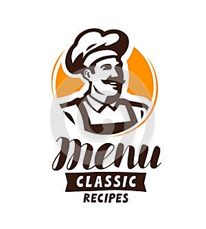 Restaurant menu logo or label. Food concept. Vector illustration photo