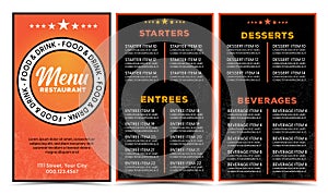 Restaurant menu modern orange and black design template