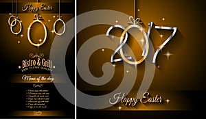 Restaurant Meny template for 2017 Easter celebration with a Golden egg