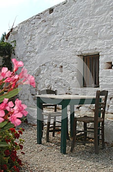 Restaurant next to ancient building