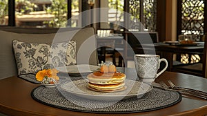 Restaurant pancakes breakfast syrup patio dining
