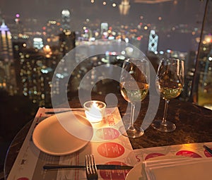 Restaurant on The Peak at night. Hong Kong.