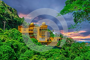 Restaurant in Phuket Mountains over looking Karon Beach lovely Skies Sunset in Phuket island Thailand.