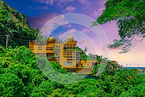 Restaurant in Phuket Mountains over looking Karon Beach lovely Skies Sunset in Phuket island Thailand.