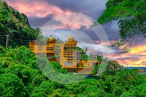 Restaurant in Phuket Mountains over looking Karon Beach lovely Skies Sunset in Phuket island Thailand.