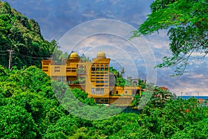 Restaurant in Phuket Mountains over looking Karon Beach lovely Skies Sunset in Phuket island Thailand.