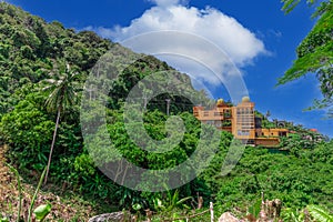 Restaurant in Phuket Mountains over looking Karon Beach lovely Skies Sunset in Phuket island Thailand.