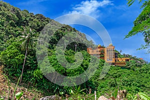 Restaurant in Phuket Mountains over looking Karon Beach lovely Skies Sunset in Phuket island Thailand.