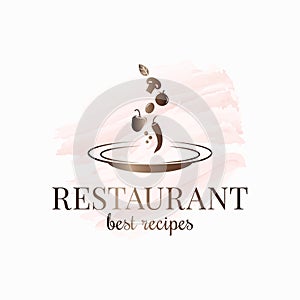 Restaurant plate logo. Plate vegetables on white