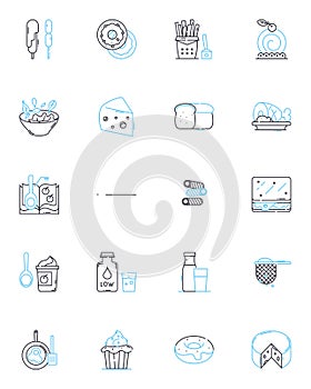 Restaurant plaza linear icons set. Dining, Cuisine, Gourmet, Bistro, Brunch, Buffet, Tapas line vector and concept signs