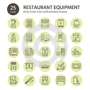 Restaurant professional equipment line icons.