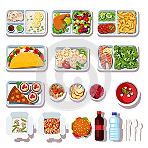 Restaurant ready takeout food on disposable plates photo