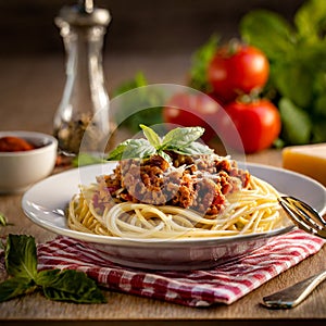 Restaurant Romance: Enjoy a romantic culinary journey with sumptuous spaghetti, meat, and a rich tomato-garlic cream