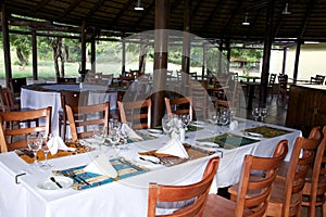 Restaurant room with wooden furniture