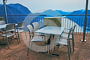 The restaurant\'s terrace on Monte Bre peak, Lugano, Switzerland photo