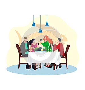 Restaurant seafood dinner vector illustration. Meal food for cartoon people character, eating flat fish cuisine isolated