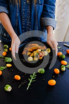 Restaurant serving chicken leg dish