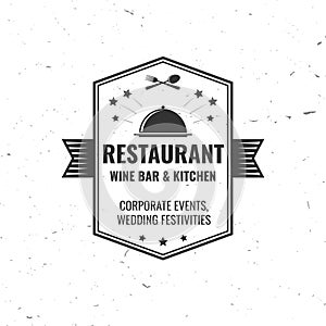 Restaurant shop, menu logo. Vector Illustration. Vintage graphic design for logotype, label, badge with cloche with lid
