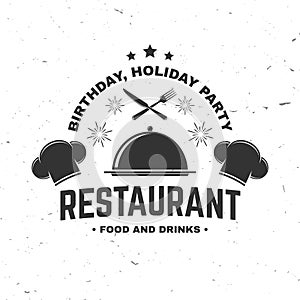 Restaurant shop, menu logo. Vector Illustration. Vintage graphic design for logotype, label, badge with cloche with lid