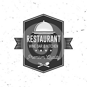 Restaurant shop, menu logo. Vector Illustration. Vintage graphic design for logotype, label, badge with cloche with lid