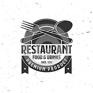Restaurant shop, menu logo. Vector Illustration. Vintage graphic design for logotype, label, badge with empty plate