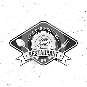 Restaurant shop, menu logo. Vector Illustration. Vintage graphic design for logotype, label, badge with empty plate