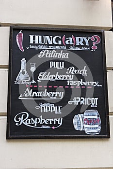 Restaurant sign in Budapest, Hungary