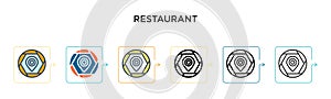 Restaurant sign vector icon in 6 different modern styles. Black, two colored restaurant sign icons designed in filled, outline,