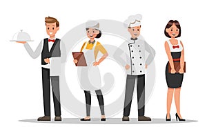 Restaurant staff characters design. Include chef, assistants, manager , waitress . Professionals team