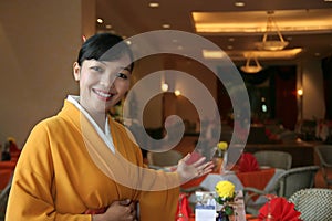 Restaurant staff in kimono