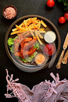 Restaurant Style Fish Fingers with French Fries and Dips