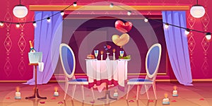 Restaurant table served for romantic dating dinner