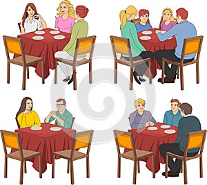 Restaurant tables with people