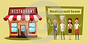 Restaurant team. Cartoon vector illustration.