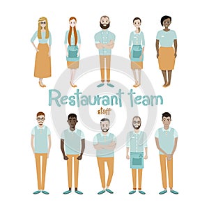The restaurant team. Staff. Collection of isolate characters on a white background. Vector set of simply cartoon flat style