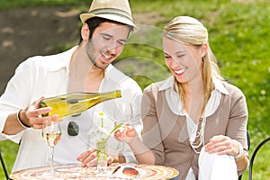 Restaurant terrace elegant couple sunny day