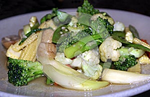 Restaurant vegetarian meal of mixed vegetables