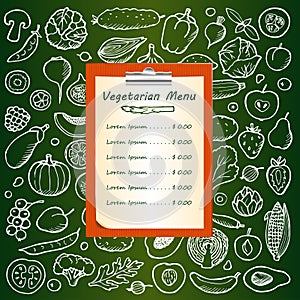 Restaurant vegetarian menu with hand drawn doodle elements