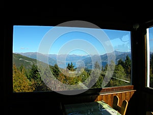 restaurant view Como with alps Italy photo