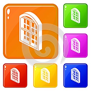 Restaurant window frame icons set vector color