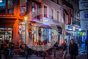 Restaurants, bars and coffee shops at evening