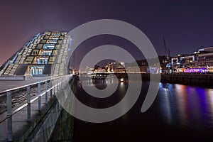 Restaurants in the harbor of Hamburg at night