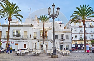 The restaurants on Plaza Fragela, Cadiz, Spain