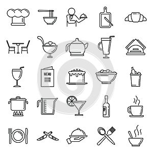 Restaurateur baker icons set, outline style